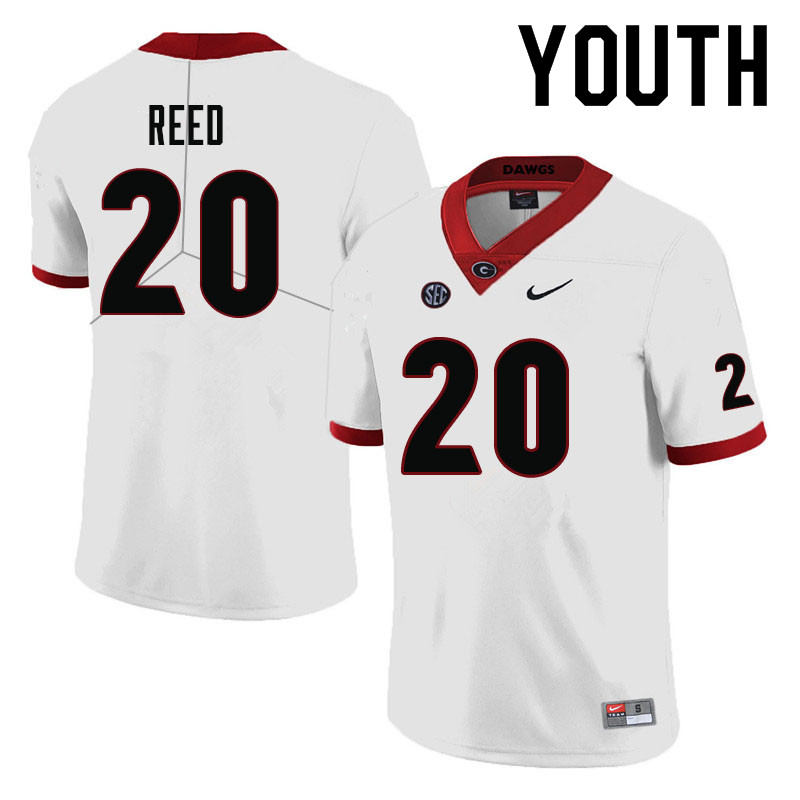 Georgia Bulldogs Youth J.R. Reed #20 White Stitched College UGA Football Jersey 23TA010KM